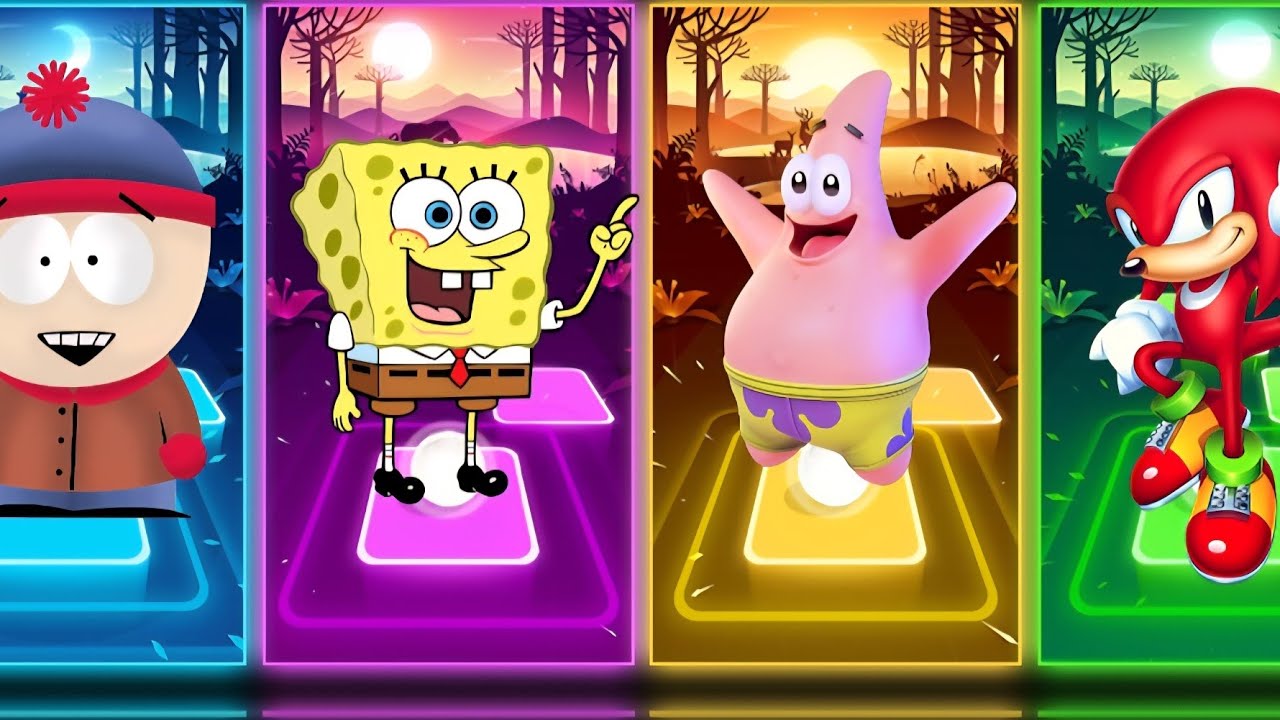  Tiles Hop Battle! 🟦 SpongeBob vs Patrick vs Knuckles vs Stan | Coffin Dance  (COVER )