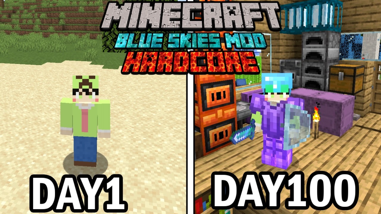 【マインクラフト】赤と青の世界で100日間ハードコア生活をしたら楽しすぎた【100days】【Minecraft】