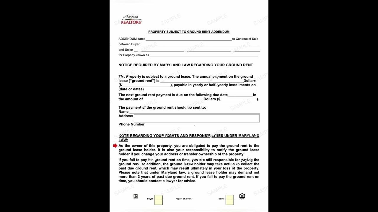 Property Subject to Ground Rent Maryland Contract Overview YouTube