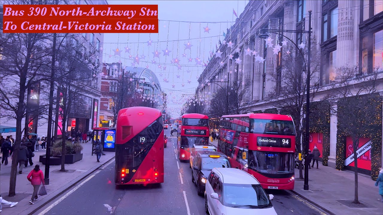 North London Bus Ride 390| 1st January 2024| New Year Video With Rain| Archway to Victoria Station|
