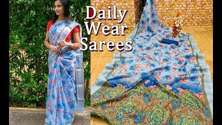 latest linen silk sarees collections with digital print comes with zari border screenshot 5