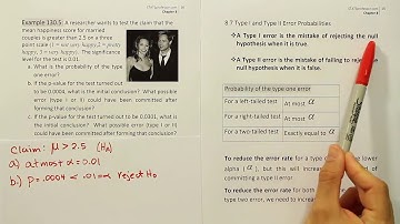 Hypothesis Testing: Type I and Type II errors, example 130.5