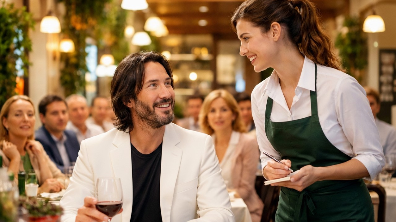 The Keanu Reeves Spoke in Italian… and Only the Waitress Replied, Silencing the Room.