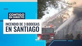 Intenso trabajo para combatir GRAN INCENDIO en 3 bodegas en Santiago - Contigo en Directo