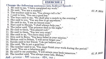 Direct And Indirect Speech Class 12 | exercise 2 | Exercise 2 Class 12 | Exercise 2 Class12 UP board