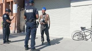 Venice Beach Stand Off - Police try to ticket a Man for drinking Beer, bike gets taken