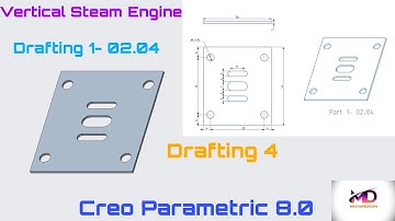 Vertical Steam Engine Drafting 1- 02.04 II Creo Part Modeling Tutorial II Mechapedesign