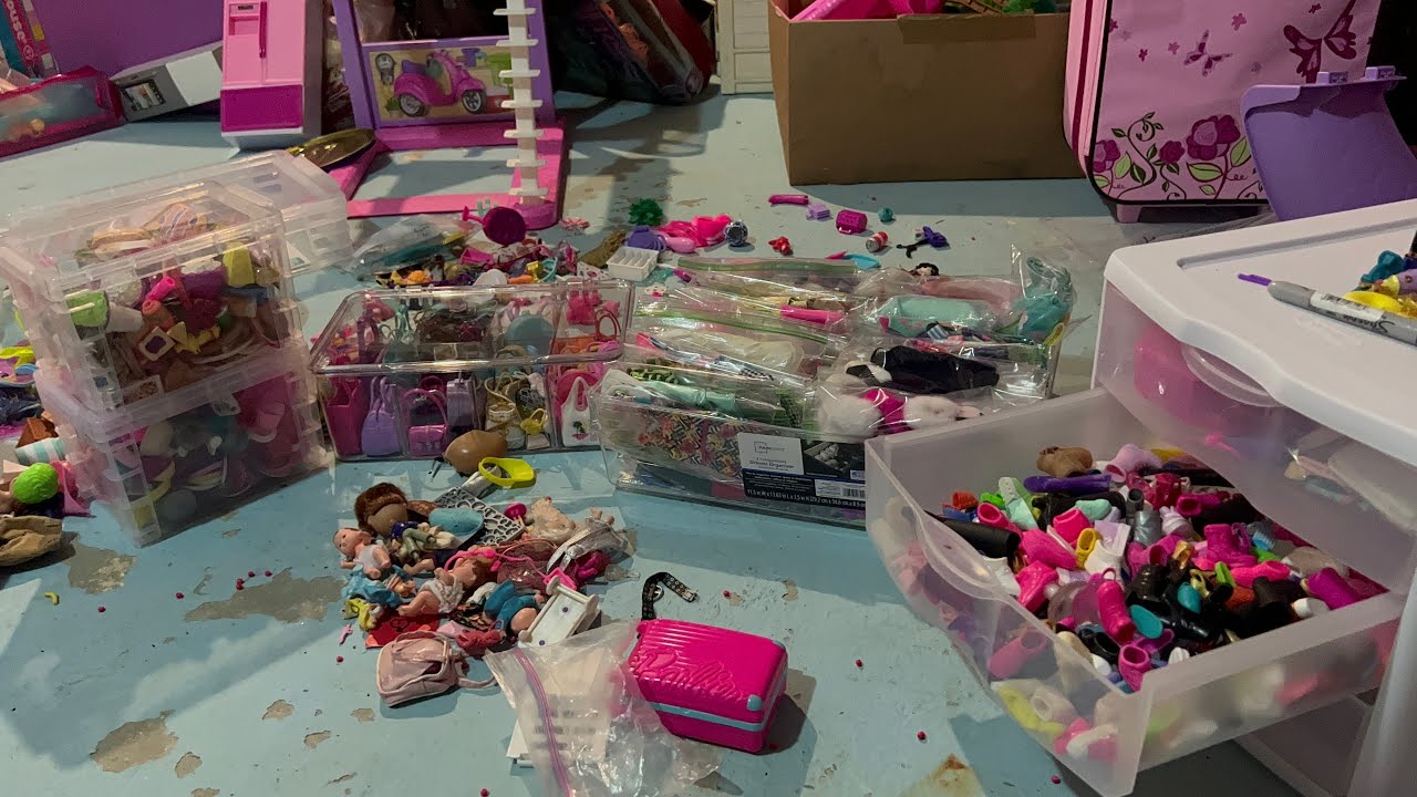 ORGANIZÓ TODOS LOS ACCESORIOS DE BARBIE POR CATEGORÍA EN CAJAS DE  PLÁSTICO/ROPA , ZAPATOS, COMIDITA/ 