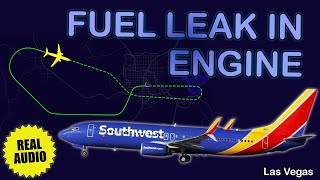 Fuel leak in engine. Southwest B738 returned to Las Vegas due to fuel leak in flight. Real ATC