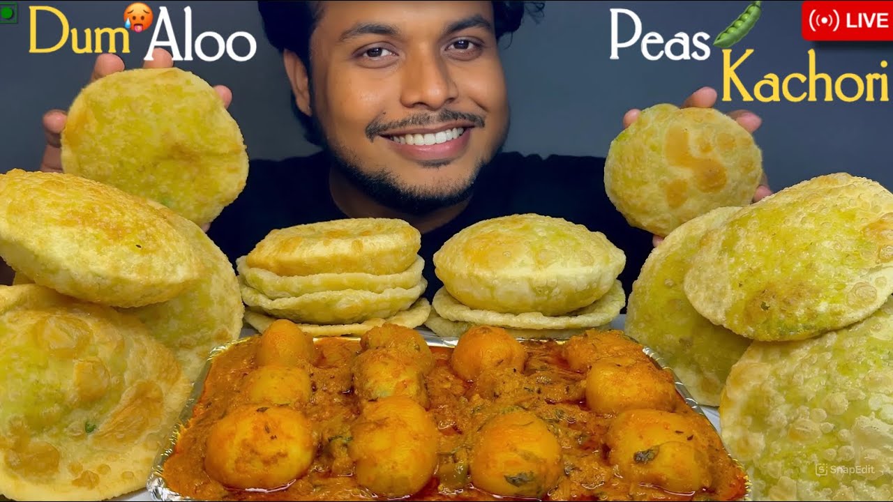 EATING PURI/LUCHI (PEAS KACHORI) WITH SPICY DUM ALOO🥵|SPICY EATING SHOW|করাইশুটির কচুরি আর আলুর দম|