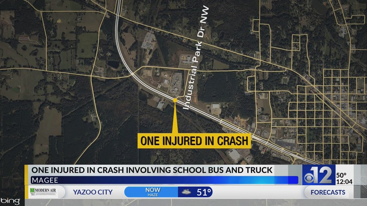 Truck driver injured in school bus crash in Magee - YouTube