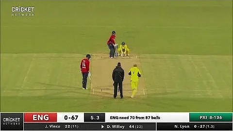 David Willey takes 34 from Nathan Lyon over