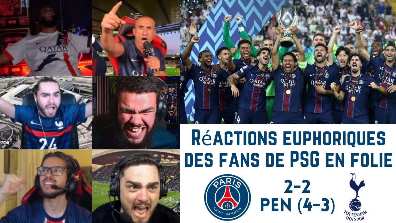 Fans du PSG en folie après la victoire 4-3 aux tirs au but contre Tottenham en Supercoupe 2025