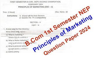 B.Com 1st Semester Principles of Marketing Question Paper 2024 |  | NEP | KUD | Avanit Academy