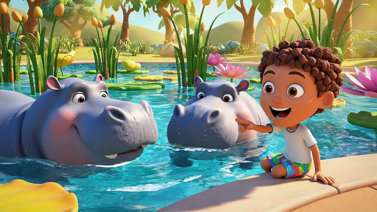 Five Little Hippopotamuses Splash Splash Splash | Nursery Rhymes for Kids & Baby Songs
