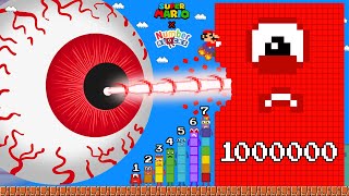 Mario Build 100.000 Numberblocks vs the Giant EYE BALL Calamity!