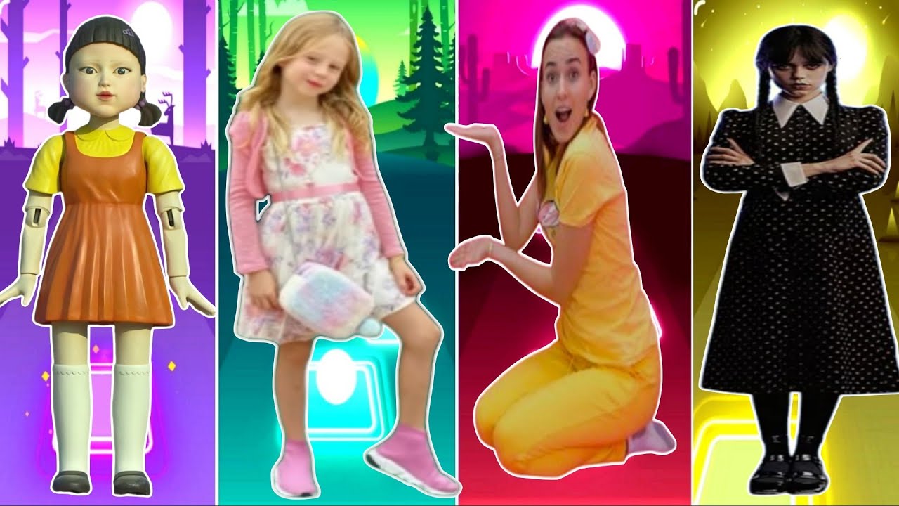 Tiles Hop - Squid game 2 🆚 Like Nastya 🆚 Vlad and Niki 🆚 Wednesday 🎶 Tiles Hop EDM Rush