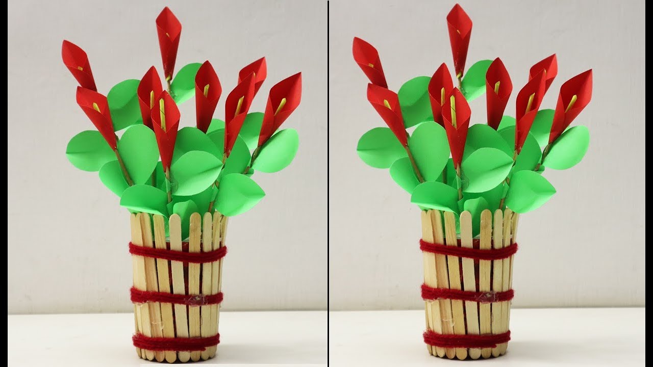 DIY ice cream stick flower vase making at home popsicle sticks craft