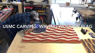 Carving a USMC logo in a waving wooden flag | make money carving | how to