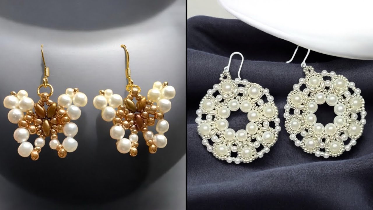 BEADS JEWELRY: How to make Pearl Beaded Earrings at Home 