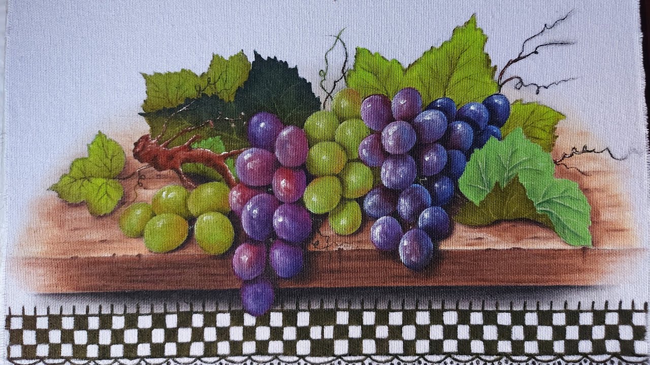Pintura de cacho de uvas em tecido