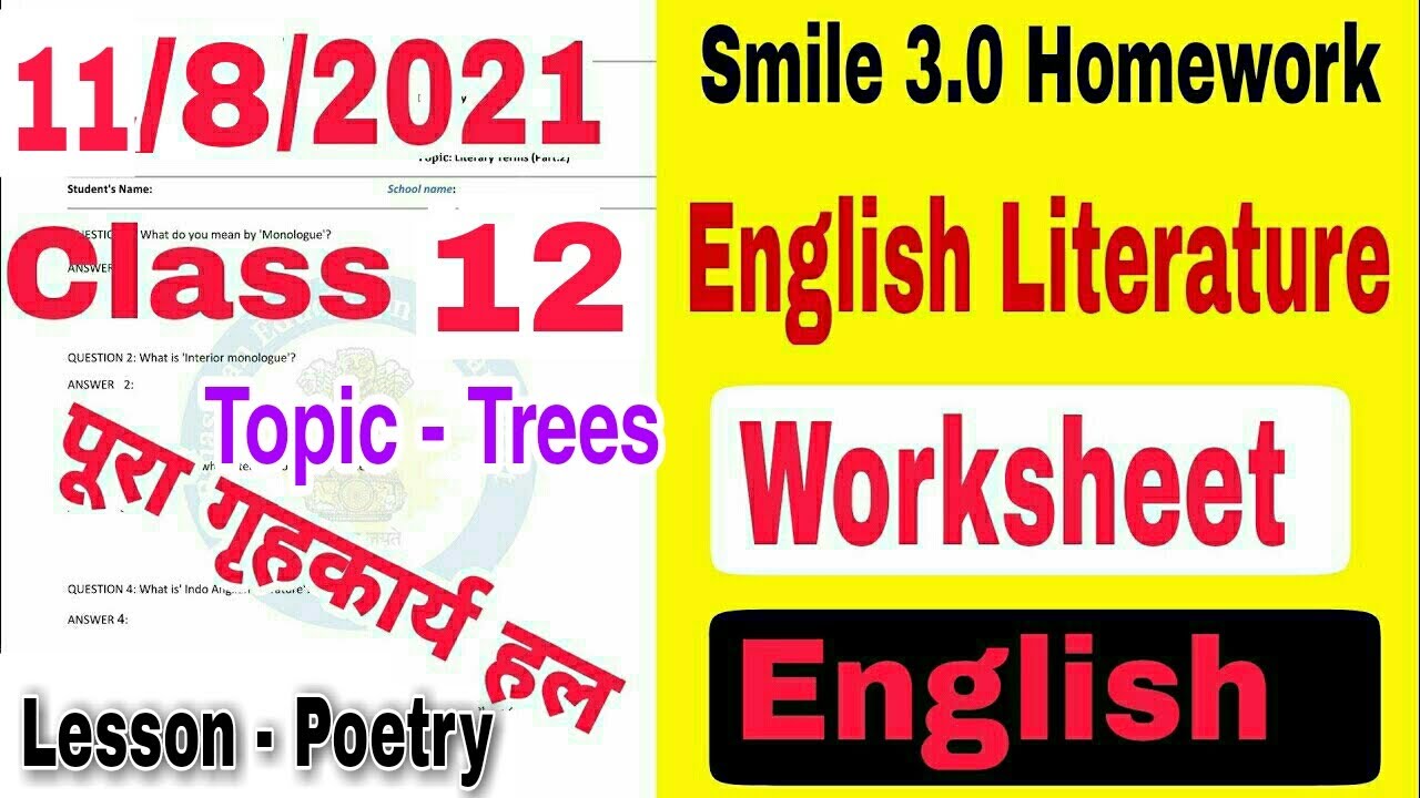 Class 12th English Work Sheet Smile 3 0 Home Work 11 8 21 Class12 English Literature Worksheet Youtube