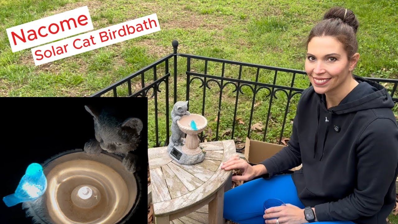 Nacome Solar Cat Birdbath Garden Decor Statue 