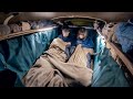 【車中泊】軽自動車で生活する夫婦の夜。静かな雪山で車中泊。