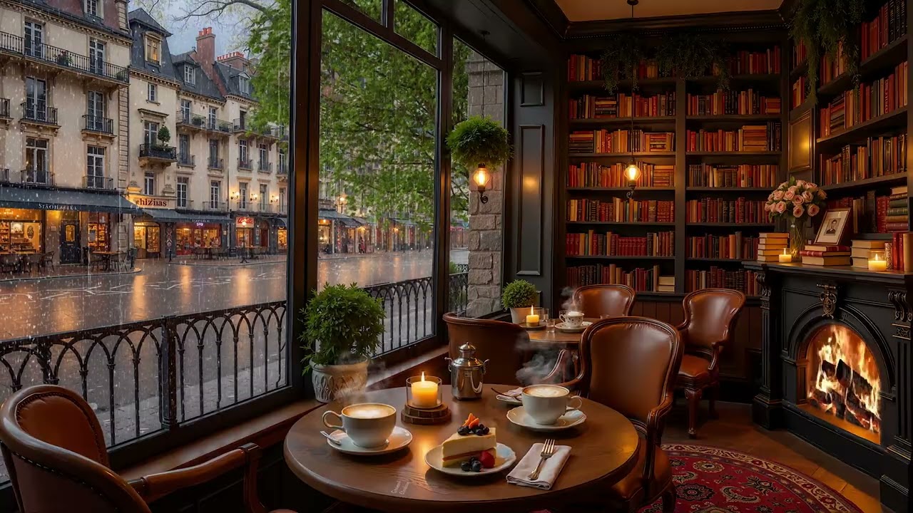 Уютное кафе с джазовой атмосферой в дождливую погоду ☕ Теплая джазовая фортепианная музыка и ненавяз