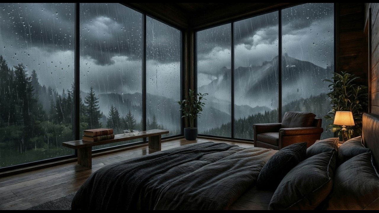 Gentle Night Rain in a Cozy Glass Cabin | Misty Forest View for Deep ...