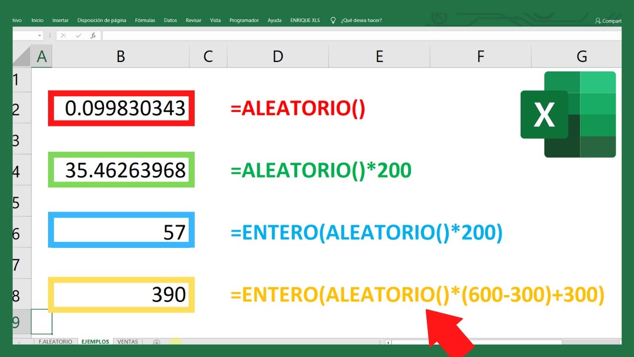 Funciones aleatorio en excel