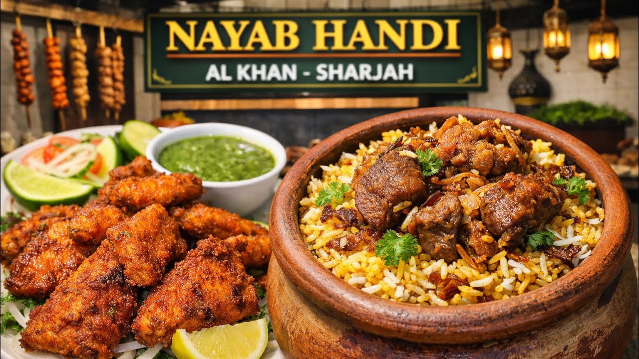 Tasting Lahori Fish & Matka Mutton Biryani | Nayab Handi Al Khan Sharjah | Backpack Rizwan