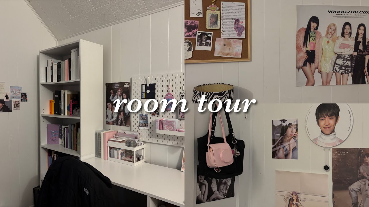 my room tour 💼 kpop, lots of pink, album shelves + cuteness everywhere!
