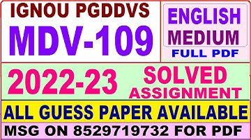 mdv 109 solved assignment 2022-23 / mdv 109 solved assignment in English / ignou pgddvs solved