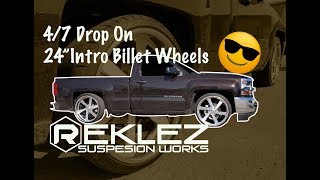 Dropping Single Cab 4/7 on 24" Intro Billet Wheels Drop Kit Installation