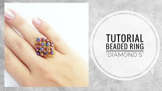 #МК - Кольцо Ромб из бисера и биконусов | #Tutorial - Ring Rhombus bead and bicone