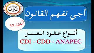 أجي تفهم القانون الحلقة 30 : أنواع عقود العمل: عقد غير محدد المدة CDI ومحدد المدة CDD  أنابيك ANAPEC