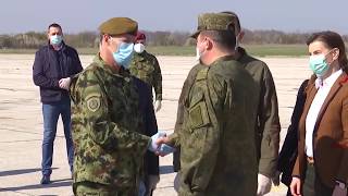 Кадры прибытия российских военных специалистов в Сербию для помощи в борьбе с коронавирусом