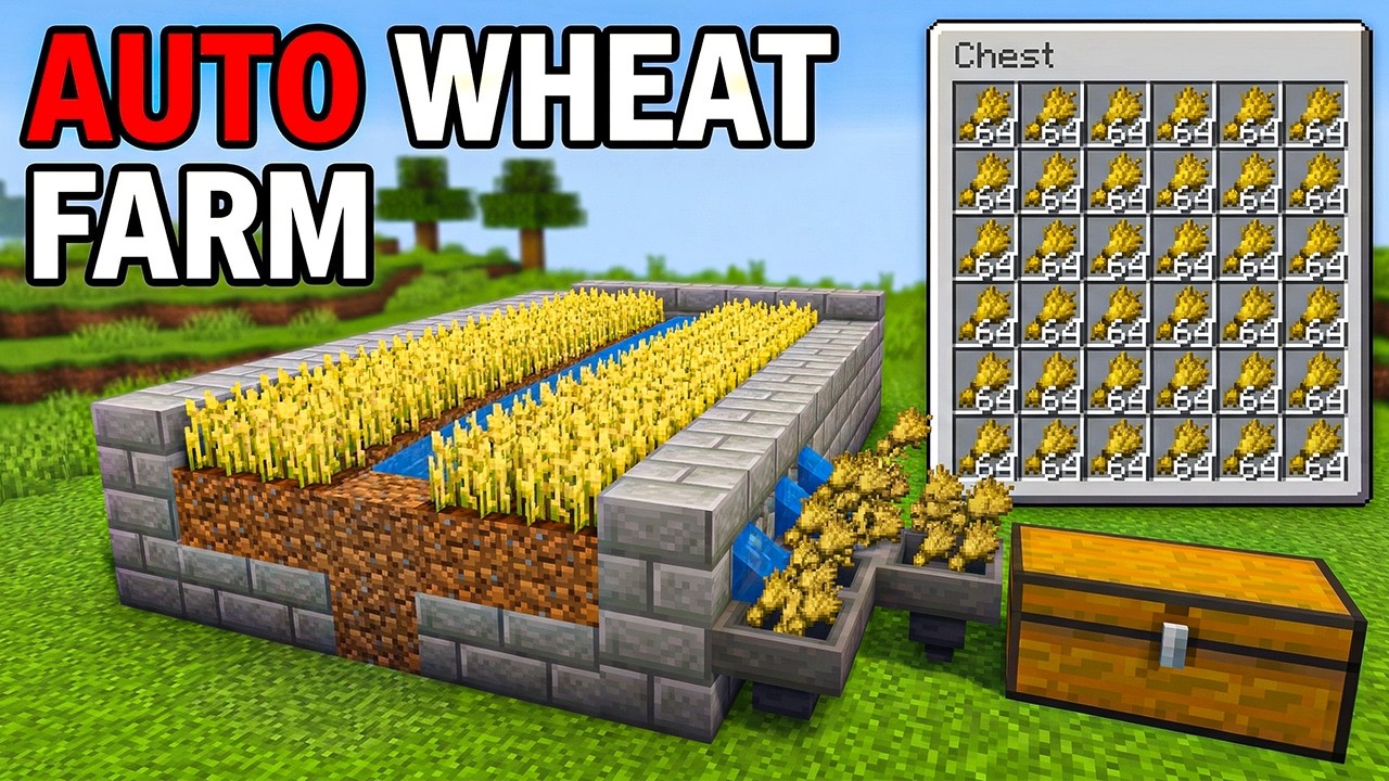 Minecraft Auto Wheat Farm Tutorial - Works in 1.21! (Easy Step by Step ...