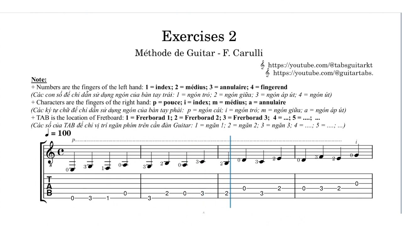 Carulli | Excersices 2 | Méthode de Guitar | Op. 241 | TAB | ♩ = 100