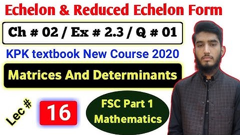 Echelon & Reduce Echelon form | Ex # 2.3 | Question # 01 | KPK New course | Lec # 16 | 11th Math