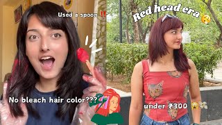 Impulsive dyeing my hair cherry red ‼️Used a wooden spoon 🙀 | Bblunt hair color review under ₹300✨