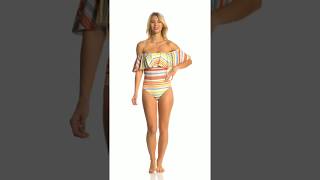 Vince Camuto Cabana Stripes Off The Shoulder One Piece Swimsuit | SwimOutlet.com screenshot 3
