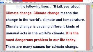 براجراف عن  Climate change المناخى التغير  مرحلة اعدادية