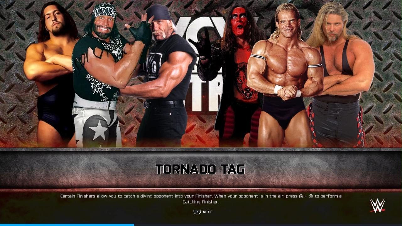 WWE 2K25 Hollywood Hogan Randy Savage The Giant vs Kevin Nash Sting Lex Luger Tornado Tag Team Match