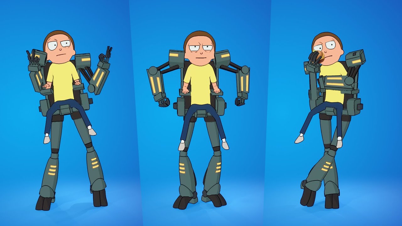 Mecha Morty skin showcase with popular Emotes and Dances Fortnite Rick