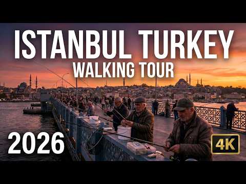 Sunset Istanbul 4K Walking Tour | Galata Bridge and Eminonu
