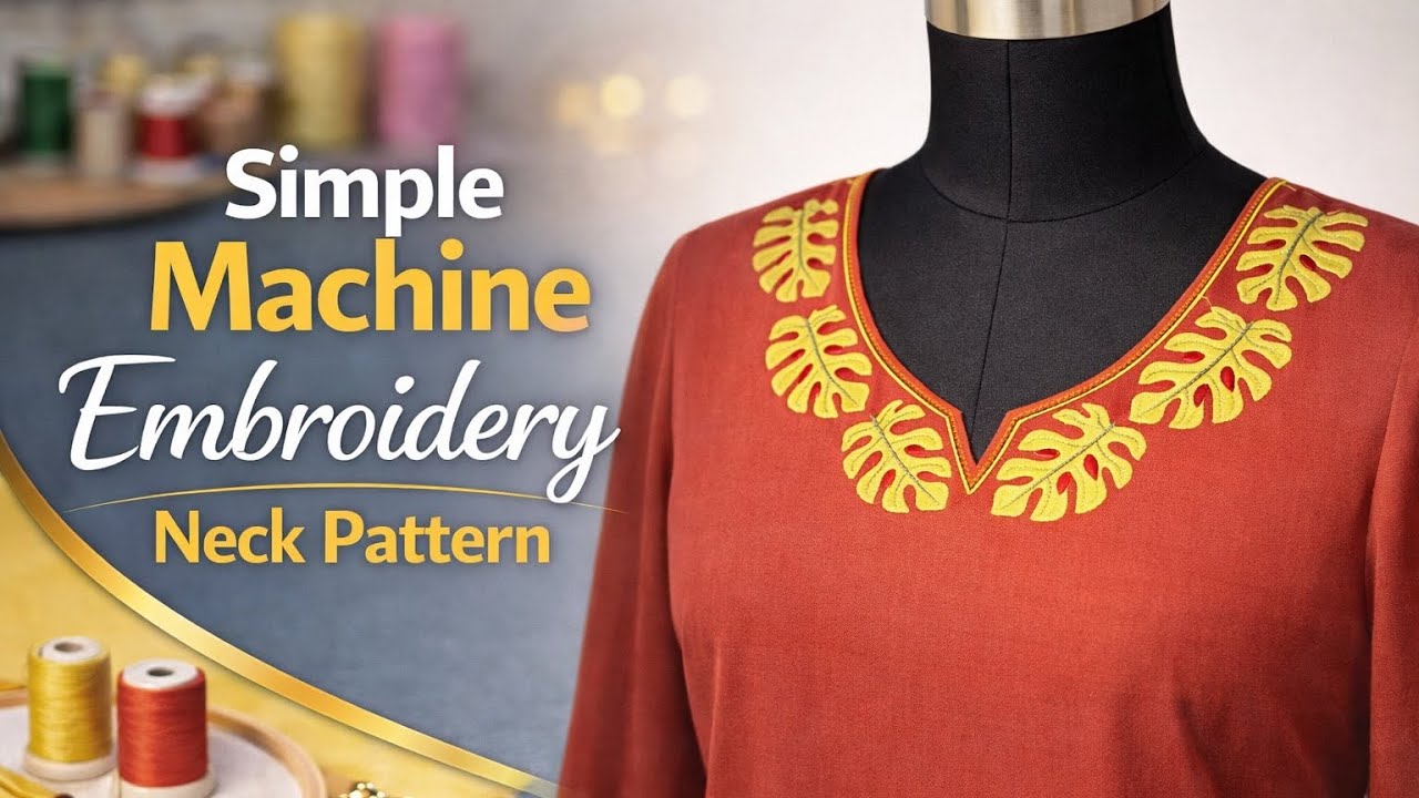 Simple machine embroidery neck pattern for dresses 