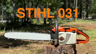 Stihl 031 chainsaw walk around and cutting. MS310 precursor. 
