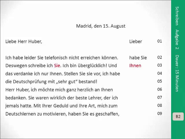 Goethe Zertifikat B2 Schreiben Aufgabe 2 Youtube